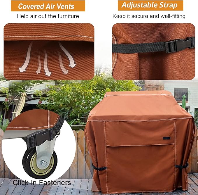 NettyPro BBQ Grill Cover 56 inch Heavy Duty Waterproof Outdoor 2-3 Burners Gas Grill Cover for Outside Weber, Char-Broil, Brinkmann, Nexgrill Barbecue, Brown