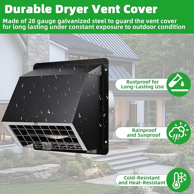 Dryer Vent Cover Outside 6" Vent Cover Exterior Wall Vent Hood Outlet,Wall Mount Extractor Vent with Screen&Cushioned Flap,Outdoor Dryer Exhaust Vent Cover Cap for Range Hood Duct HVAC Ventilation