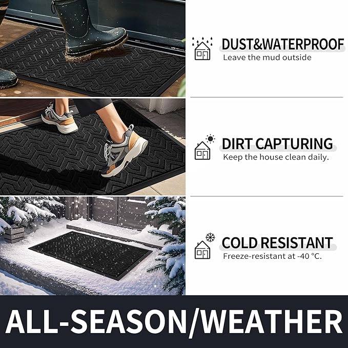 Yimobra Large Door Mat Outside Entrance 36x24, Waterproof Heavy Duty Outdoor Mats for Front Door, Non Slip Rubber Entry Mat for Garage Patio Indoor, Easy Clean, Black