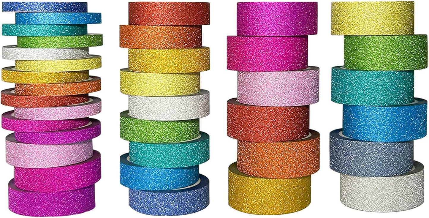 Funincloud Glitter Washi Tape Set Metallic Decorative Craft Tape 36 Rolls Colored Masking Tape for Scrapbook DIY Art Craft Supplies Gift Decor