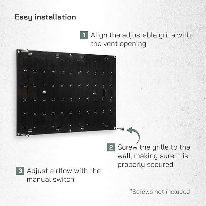 Vent Systems 16" x 12" Inch (Outer Dimensions) Metal Air Vent Grille - Black Adjustable Register Vent Cover - Open/Close Air Supply Intake Wall Vent - Heating/Cooling Ceiling Grille for House, Garage