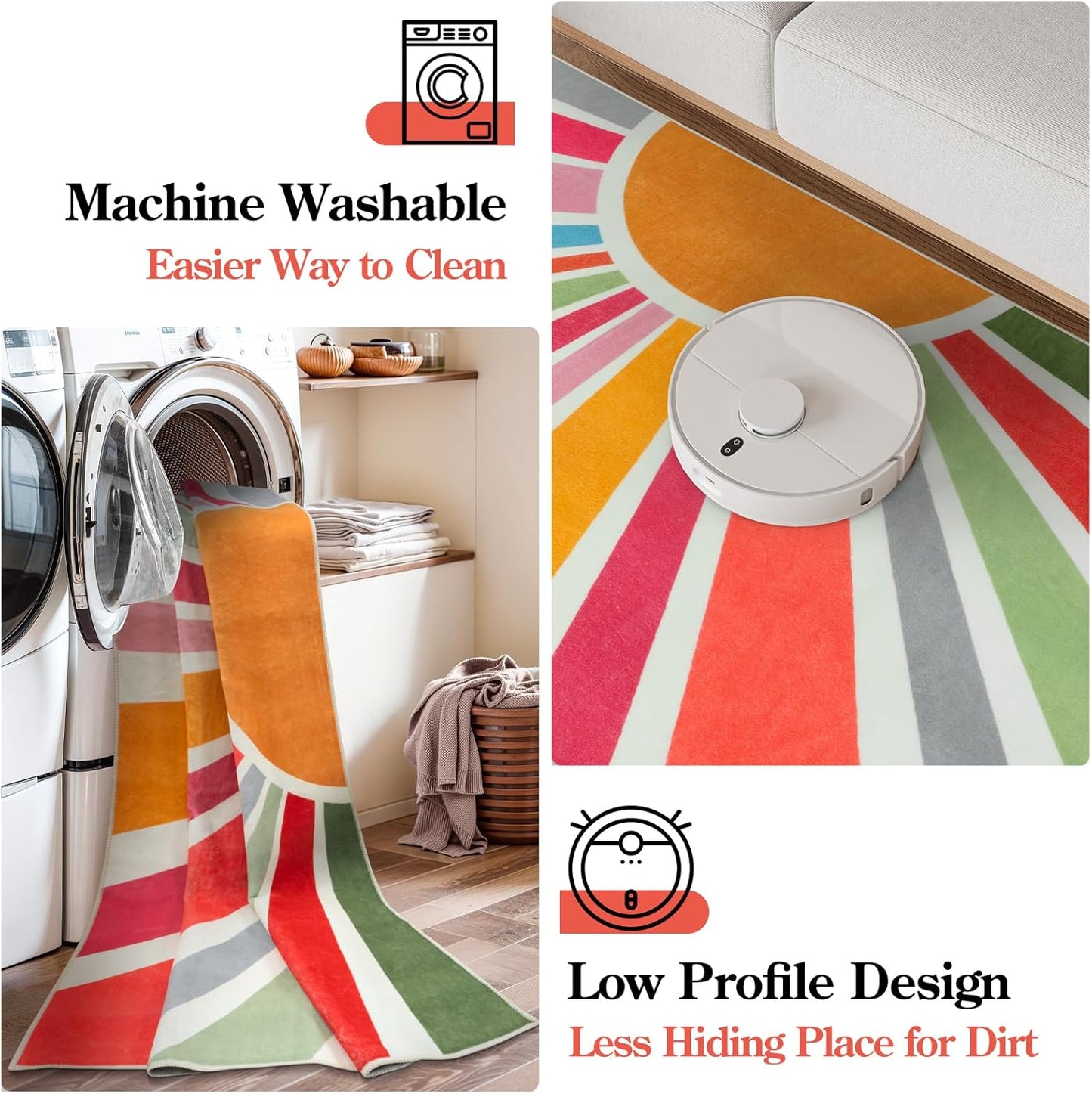 STARUIA Boho Machine Washable 6x9 Area Rugs for Living Room, Soft Non-Slip Large Sun Rainbow Nursery Kids Rug for Bedroom, Colorful Throw Rug Carpet for Classroom Office Dining Room(Color,6'x9')