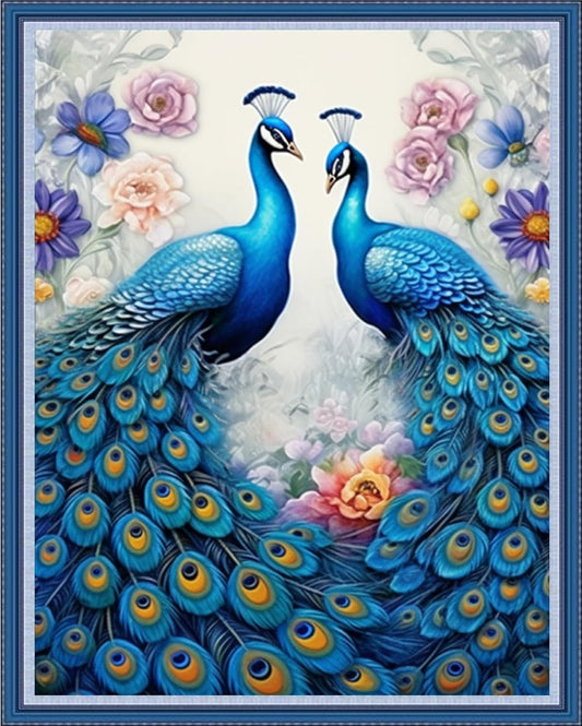 Redxing Stamped Cross Stitch Kits Full Range of Embroidery Starter Kits- Needlepoint Counted Cross Stitch Kits for Beginner Adults 11CT Printed Embroidery Kit-Two Blue Peacocks 16x20 inch