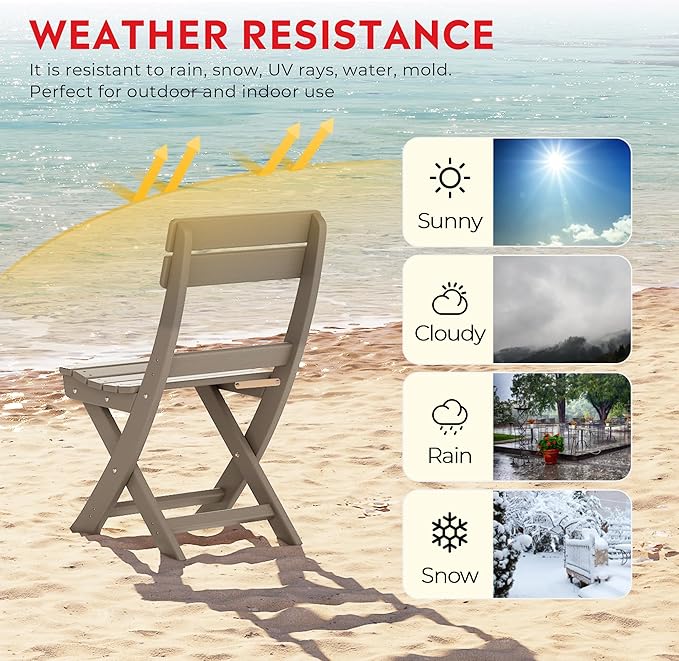 Costaelm Paradise 3-Piece Outdoor HDPE Folding Patio Bistro Table and Chairs, Weathered Wood