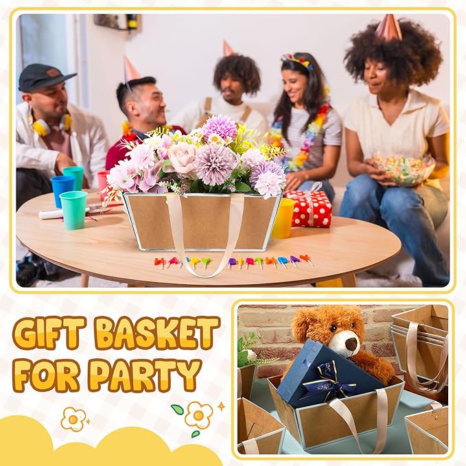 Pinkunn 48 Pcs Basket for Gifts Empty DIY Bulk Party Gift Basket Kit with Handles Market Trays for Packages Wrapping Wedding Party Anniversary Display(Brown, Silver,Classic)