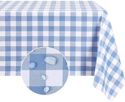 Romanstile Rectangle Vinyl Tablecloth, 100% Waterproof Buffalo Gingham Plastic Table Cloth, Heavy Duty Wipeable Checkered Table Covers for Outdoor, Camping, Picnic, Patio - 54 x 108, Light Blue