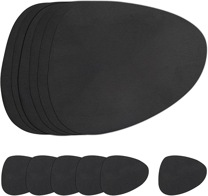 Myir JUN Placemats, Dual-Sided Placemats Waterproof Faux Leather Placemats Set of 6 Place Mats and Coasters Non-Slip Washable Table Mats for Dining Table (Black, Set of 6)
