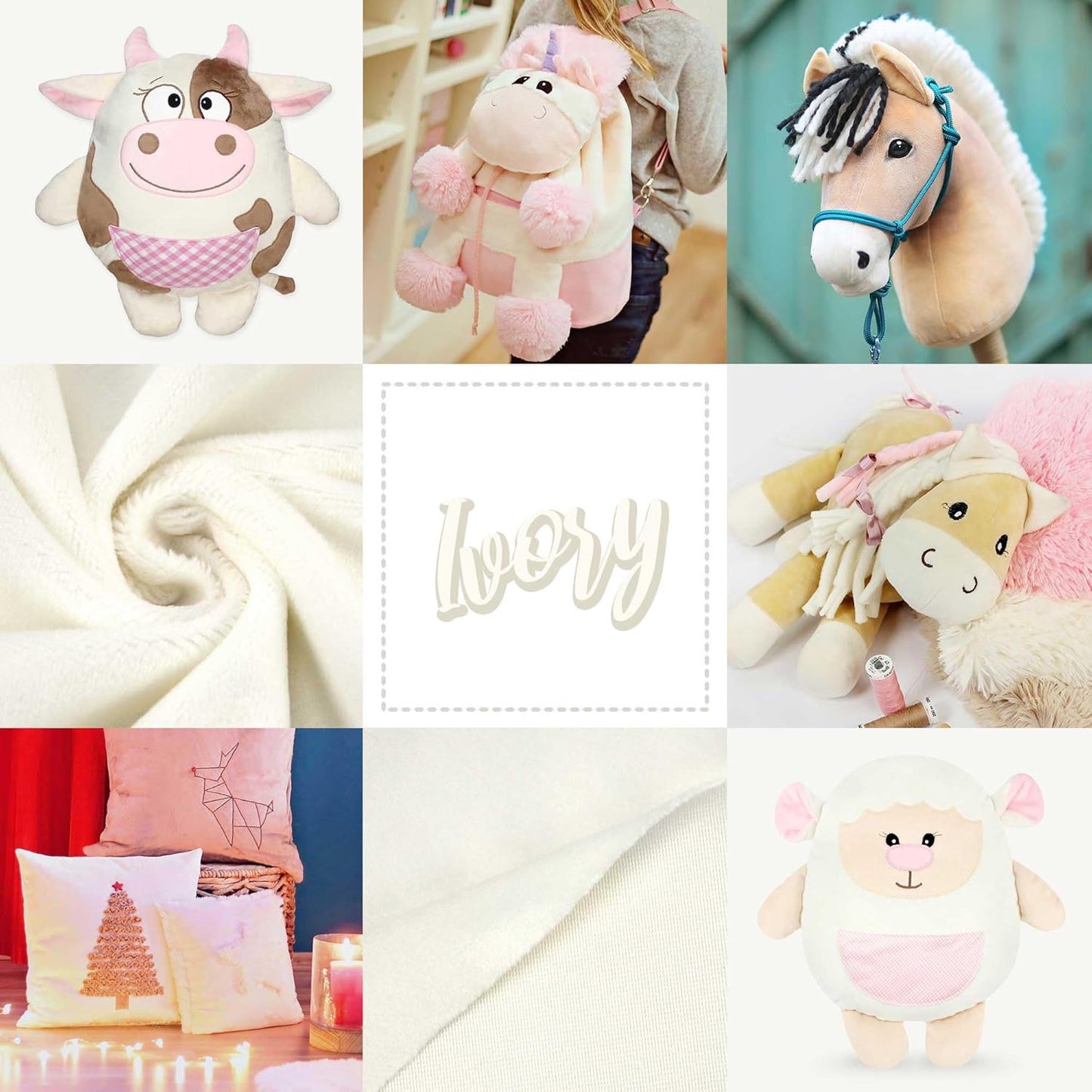 kullaloo Plush Fabric | 2 Yard Solid Ivory Minky Fabric for Sewing | Super Soft Cuddle Material | for Quilt Backing, Throw Blankets, Pillows, Dog Bed, Stuffed Animals, Costumes, Apparel & More