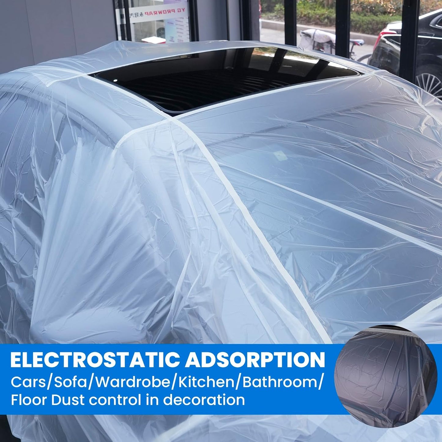 TAPEBEAR Upgrade Pre-Taped Masking Film Extra Thick, High Temp Tape and Drape 55" x 90', Plastic Cover for Automotive, Painting, Plastic Sheeting Masking Tape Film for Auto, Floor, Furniture, 4Rolls