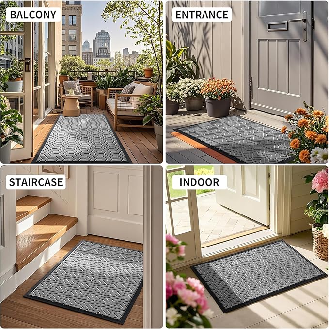 Yimobra Large Door Mat Outside Entrance 36x24, Waterproof Heavy Duty Outdoor Mats for Front Door, Non Slip Rubber Entry Mat for Garage Patio Indoor, Easy Clean, Grey