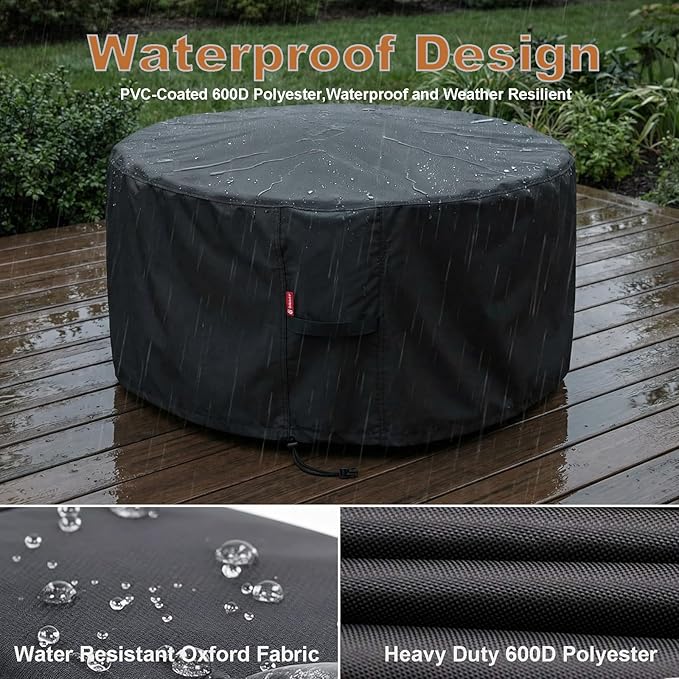 SheeChung Round Gas Fire Pit/Table Cover-Fit 36-40 inch Outdoor Firepit/Bowl,600D Heavy Duty Patio Cover Black,100% Weather Resistant&Waterproof for Backyard,Porch,Deck,Camping,Grill,40”Dia X 22”H