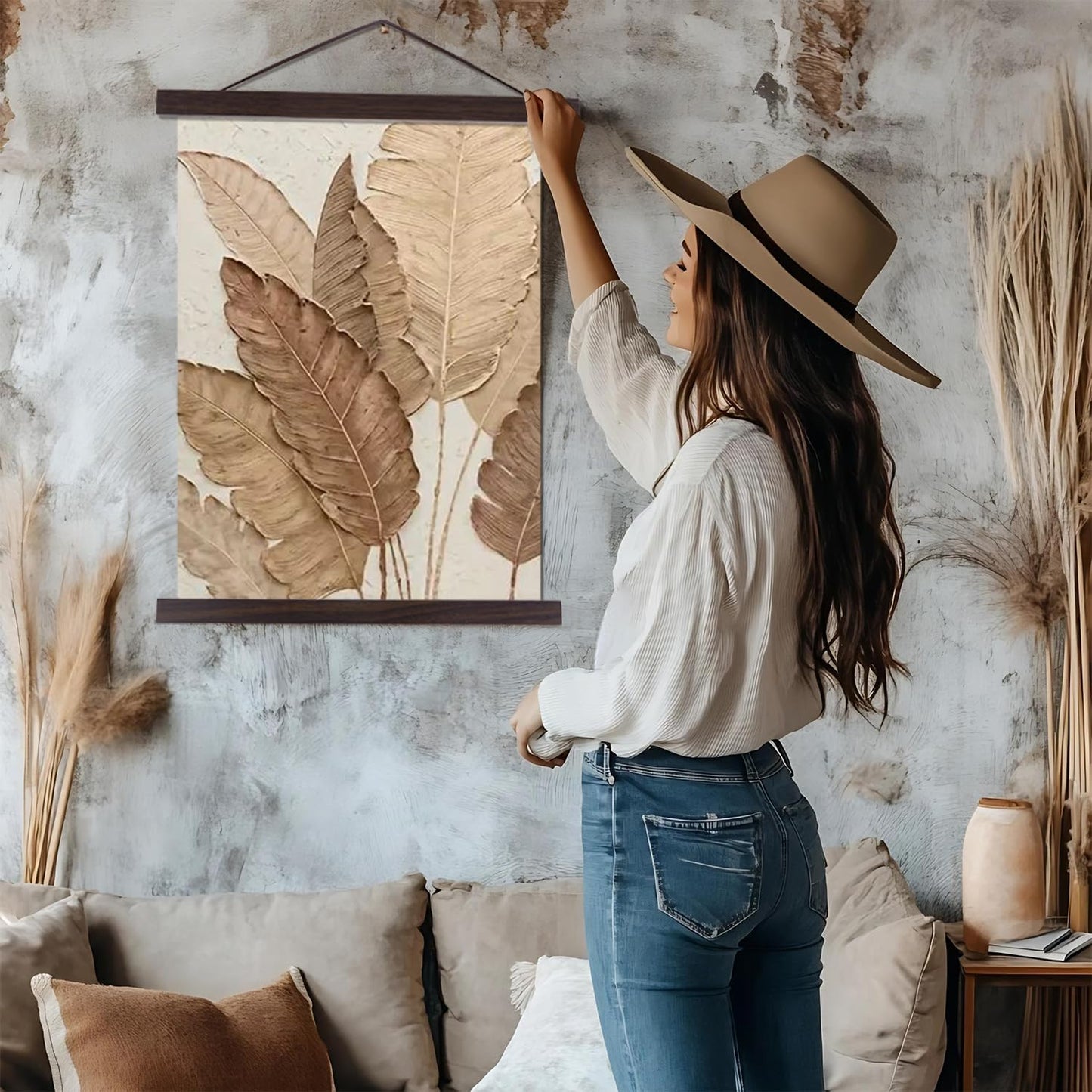 Artmag Magnetic Poster Hanger Frame, 32x24 32x40 32x48 Light Wood Wooden Magnet Canvas Artwork Print Poster Hangers Frames Hanging Kit (Walnut, 32")