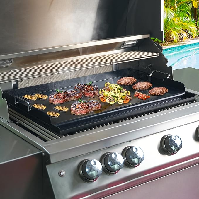 Skyflame Nonstick Griddle Top for Gas Grill, 25"x16" Large Cooking Area Flat Top Griddle with Grease Groove and High Sidewalls, Fit for Camping, Tailgating, Parties