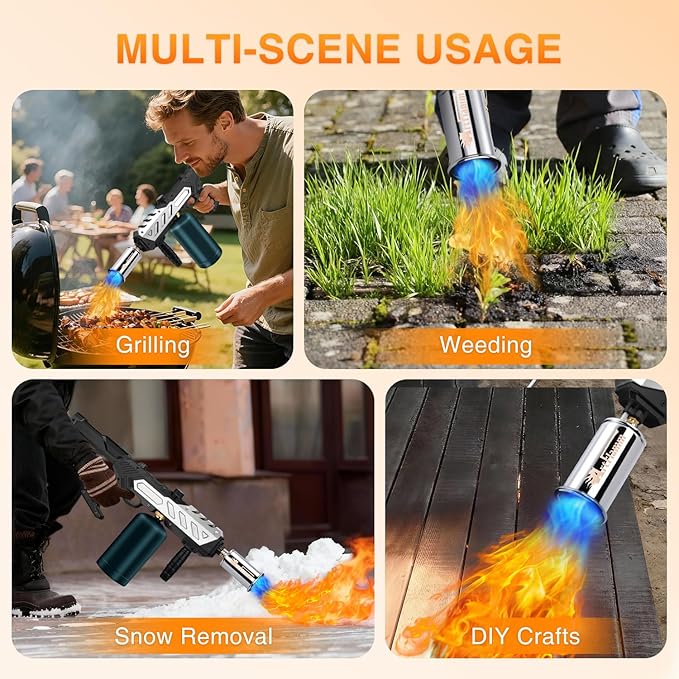 Powerful Propane Torch Gun, Kitchen Grill Torch with Detachable Design, Adjustable Flamethrower Torch Burner for Searing Steak, BBQ, Welding, Camping Charcoal Lighter(Tank Not Included)
