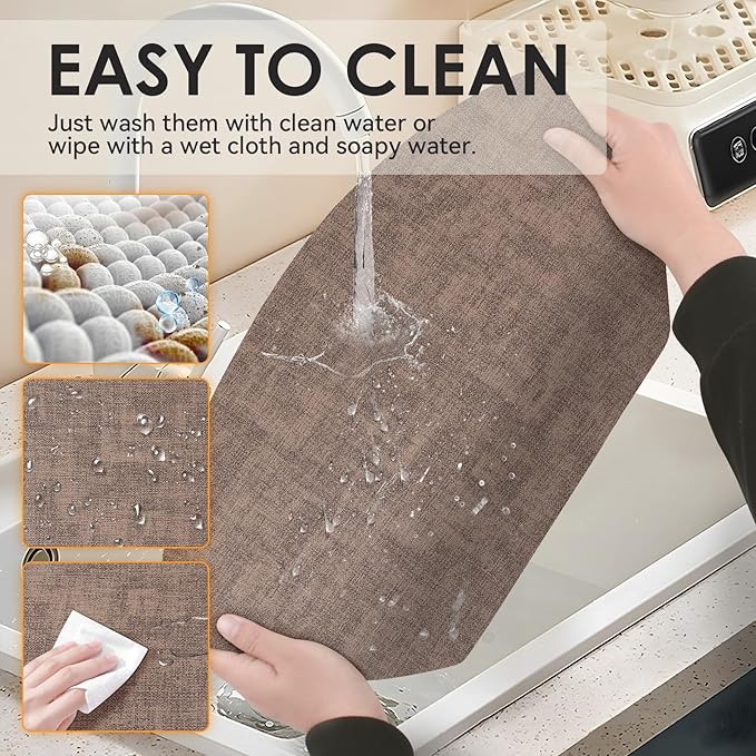 Round Table Placemats Set of 4, Faux Leather Wedge Shape Place Mats Heat Resistant Wipeable Washable Table Mats for Dining Outdoor Indoor, Brown
