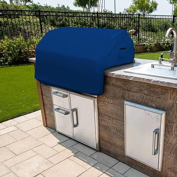 Covers & all Built-in Outdoor Grill Cover, Durable Heavy Duty 18 Oz Waterproof Cover Tuff Material with Air Pocket & Elastic for Snug Fit (36" W x 26" D x 24" H inches, Blue)