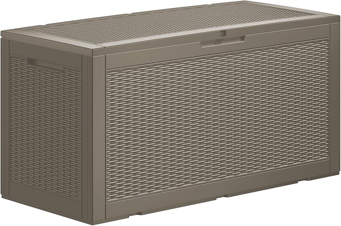 100 Gallon Resin Deck Box, Waterproof Outdoor Storage Box for Patio Furniture, Garden Tools, and Pool Accessories, Lockable UV-Resistant Storage Bin Bench Cabinet for Outside, Grey