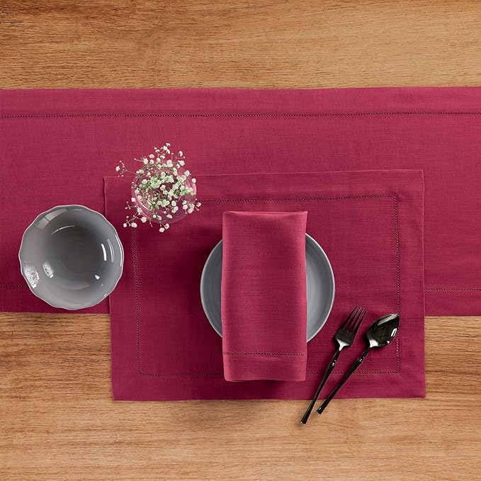 Solino Home Linen Table Runner 36 Inches - 100% Pure Linen Beet Hemstitch Table Runner 14 x 36 Inch Ideal for Dresser and Coffee Tables - Valentines, Easter, Winter - Classic Hemstitch