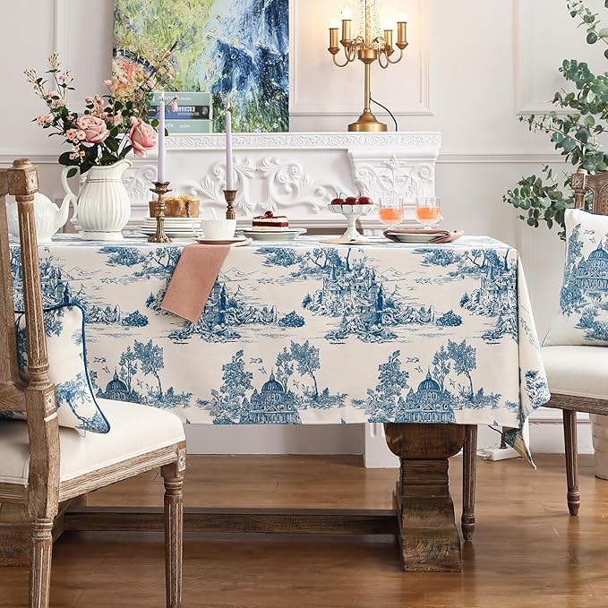 patdrea Designer Small Square Cyan Tablecloth,Vintage Linen with Ancient Castle and Manor Pattern Tablecloths,Table Cover Cloth Decor for Kitchen Dining Christmas,Thanksgiving,55"x55"-Lucerne a