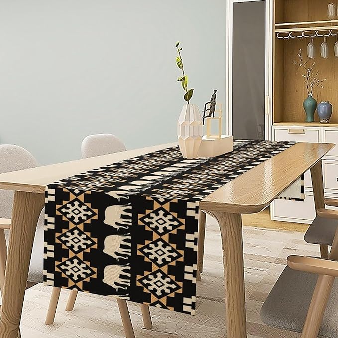 African Table Runner, African Art Elephants Geometric Tribal Ethnic Table Runner for Dining Kitchen Farmhouse Party Coffee Home 13x108in