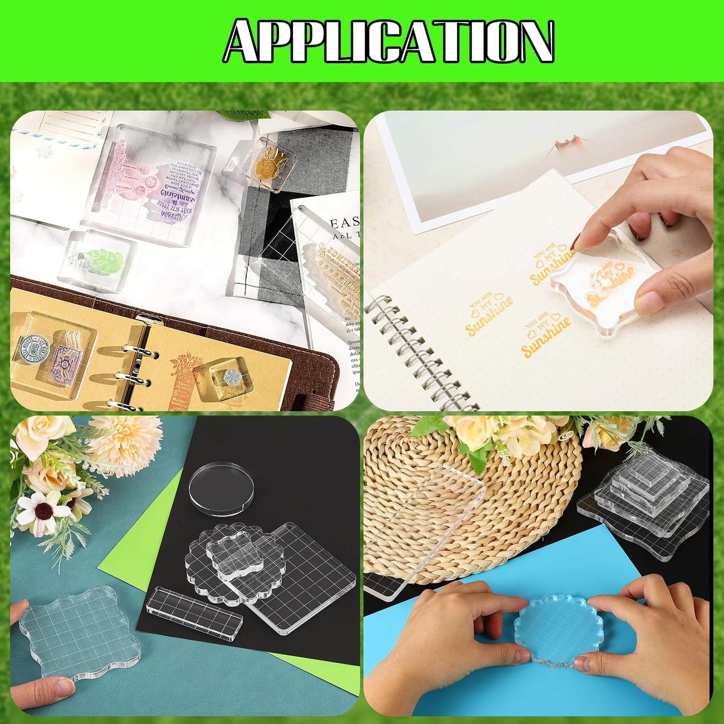 2Pcs Clear Stamp Blocks Set, 2 x 2 Inch Wave-Like Acrylic Blocks for Stamping With Grid Lines - Scrapbooking Crafts Tools