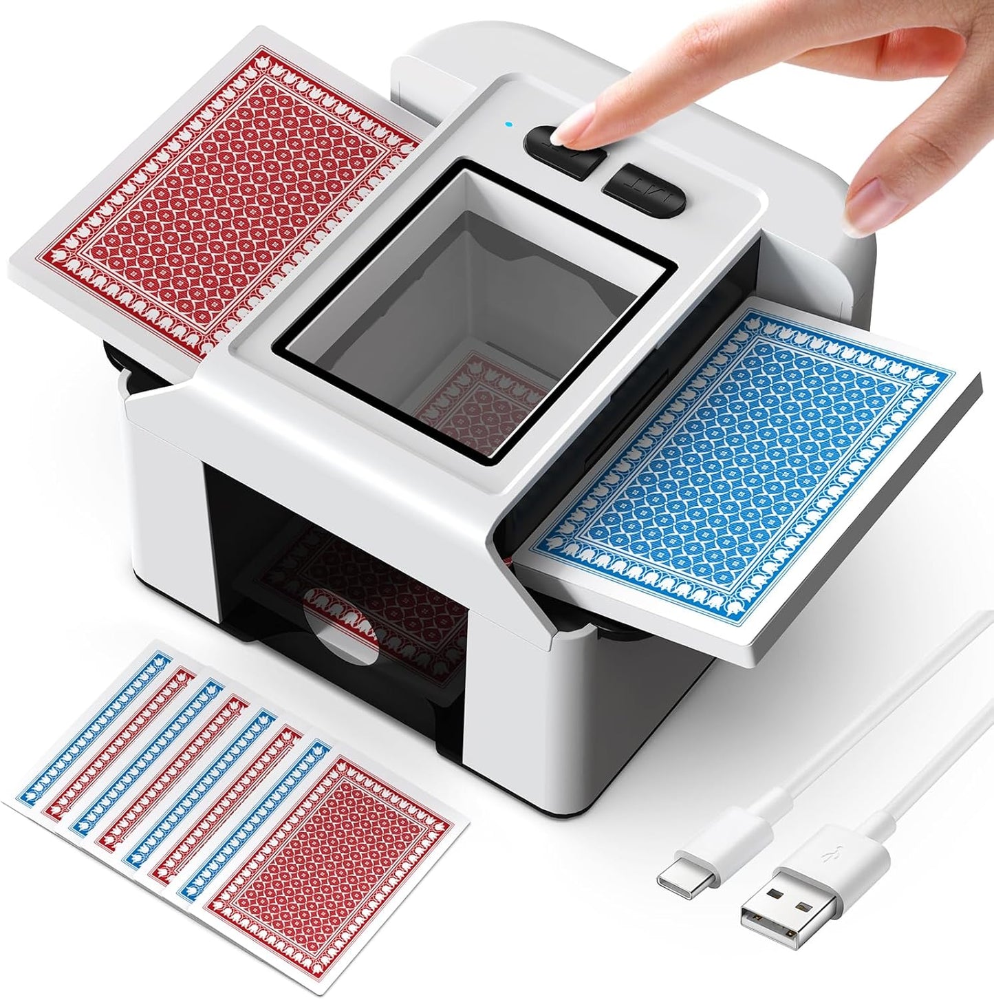 ShinePick Automatic Card Shuffler, Electric Shuffling Machine with 2000mAh Rechargeable Battery, Low Noise Card Shuffler - Automatic and Manual Mode for Poker, Phase 10, UNO, Skip-Bo