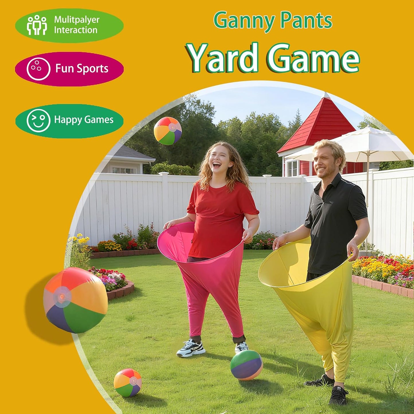 Granny Pants Yard Game, Hilarious Inflatable Ball Relay Set with Granny Giant Stretchy Pants, Ganny Pants Outdoor Game, Balls and Pump, Team Relay Family Reunion Party Field Game Set