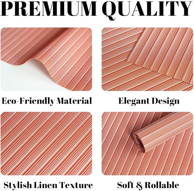 Placemats Set of 4 Vinyl/Plastic Woven Place Mats for Kitchen Table Indoor/Outdoor Washable Placemat Wipeable Dining Table Mats (Red Stripes,4)