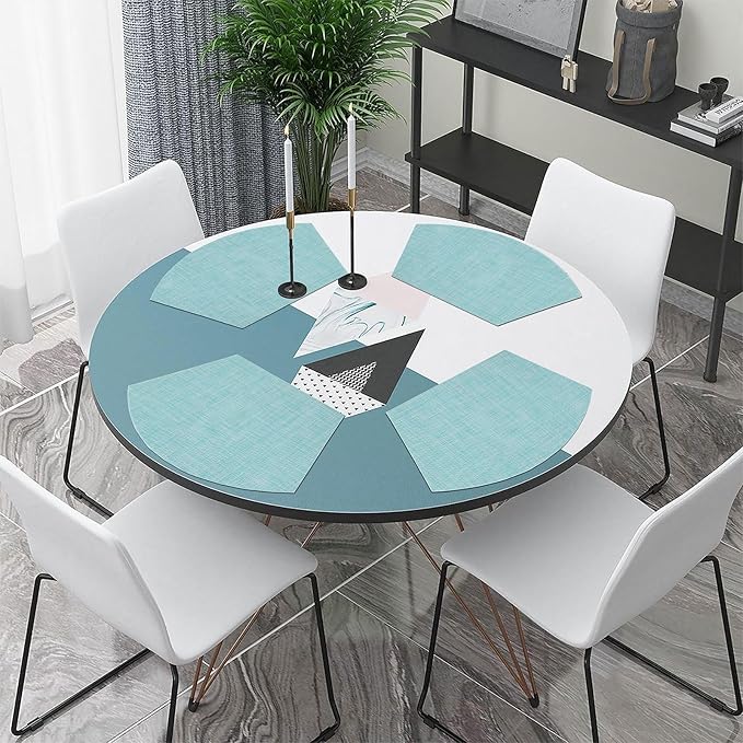SHACOS Wedge Placemats Set of 4 Woven Vinyl Round Table Placemats Wipe Clean Round Table Mats Indoor Outdoor, Blue