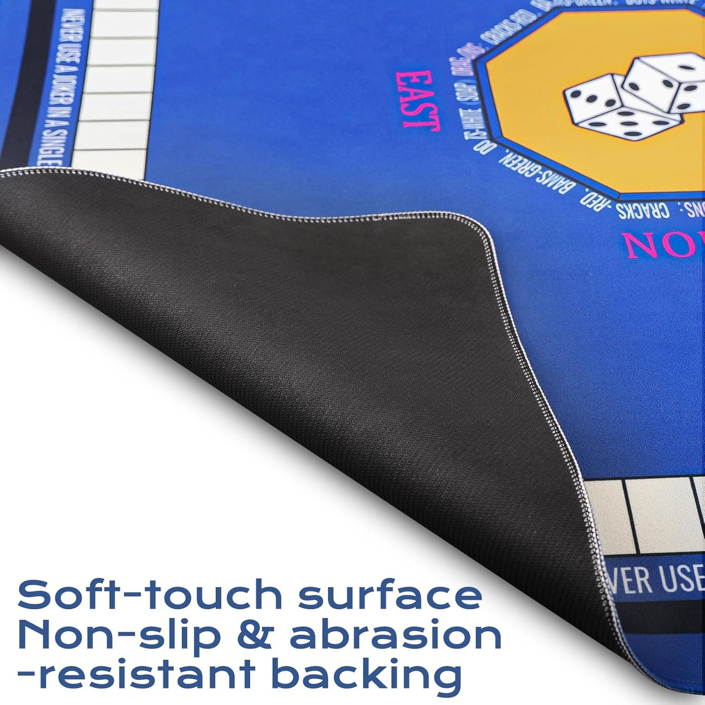 Mahjong Mat for Table 31.5''x31.5'', Non-Slip Mahjong Cloth Cover with Game Rules, Mahjong Tablecloth for Poker, Board Games Table Mat, Card Games, Tile Games, Dominoes (Blue)