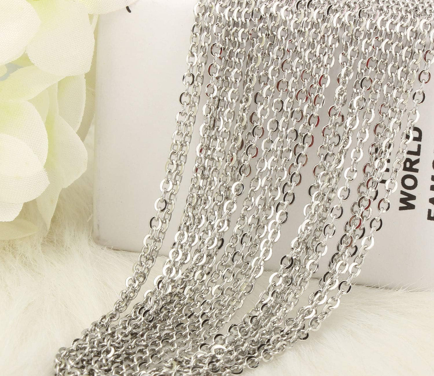 Wholesale 12 PCS Stainless Steel Flat Cable Chain Link Necklace Chains Bulk for Jewelry Making (20 Inch(2MM))