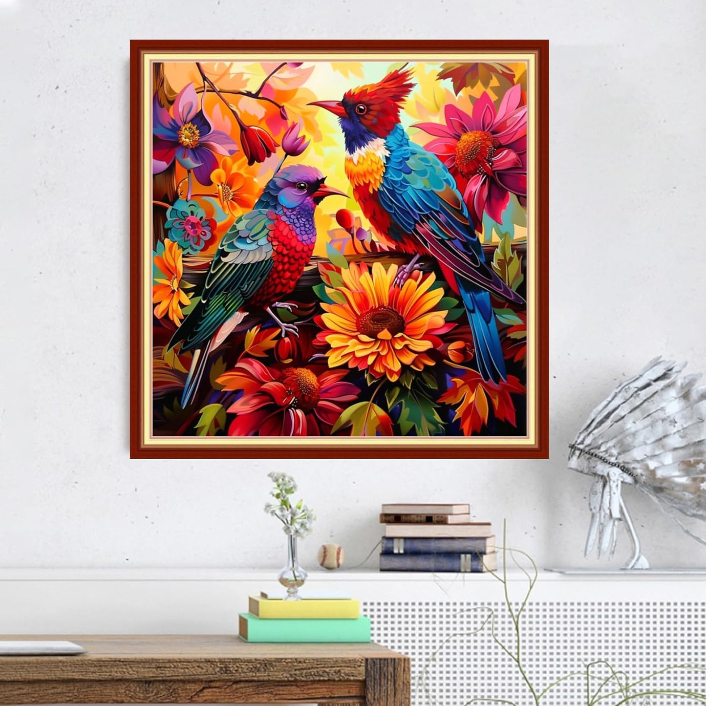 Magxvouy Cross Stitch Kits Stamped Full Range of Embroidery Kits,Cross Stitch Patterns Needlework Kits for Beginners 11CT Printed Kits&Colorful Flowers and Birds 18x18 inch