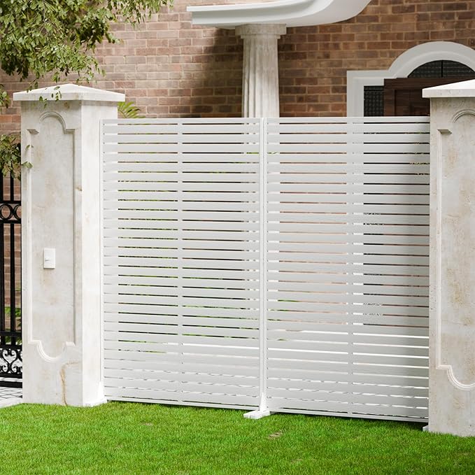 Privacy Fence Screen with Stand 6 Panel 72" H×47" W HDPE Decorative Panels with Steel Poles and Stand, Air Conditioner Fence Panels, Privacy Screen for Outdoor Backyard, Balcony, Pool