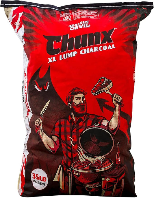 Jealous Devil 100% All Natural Pro Hardwood Lump Charcoal for Barbecue Grilling and Smoking, 35 Pound Bag - Restaurant Quality BBQ Grill Supplies and Fire Starter Accessories