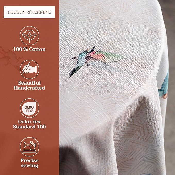 Maison d' Hermine Table Cloth Round Table 100% Cotton 69 Inches Tablecloth Reusable Decorative Everyday Use for Dining Room, Farmhouse, Home, Party, Festive & Wedding Spring Summer - Flying Birds