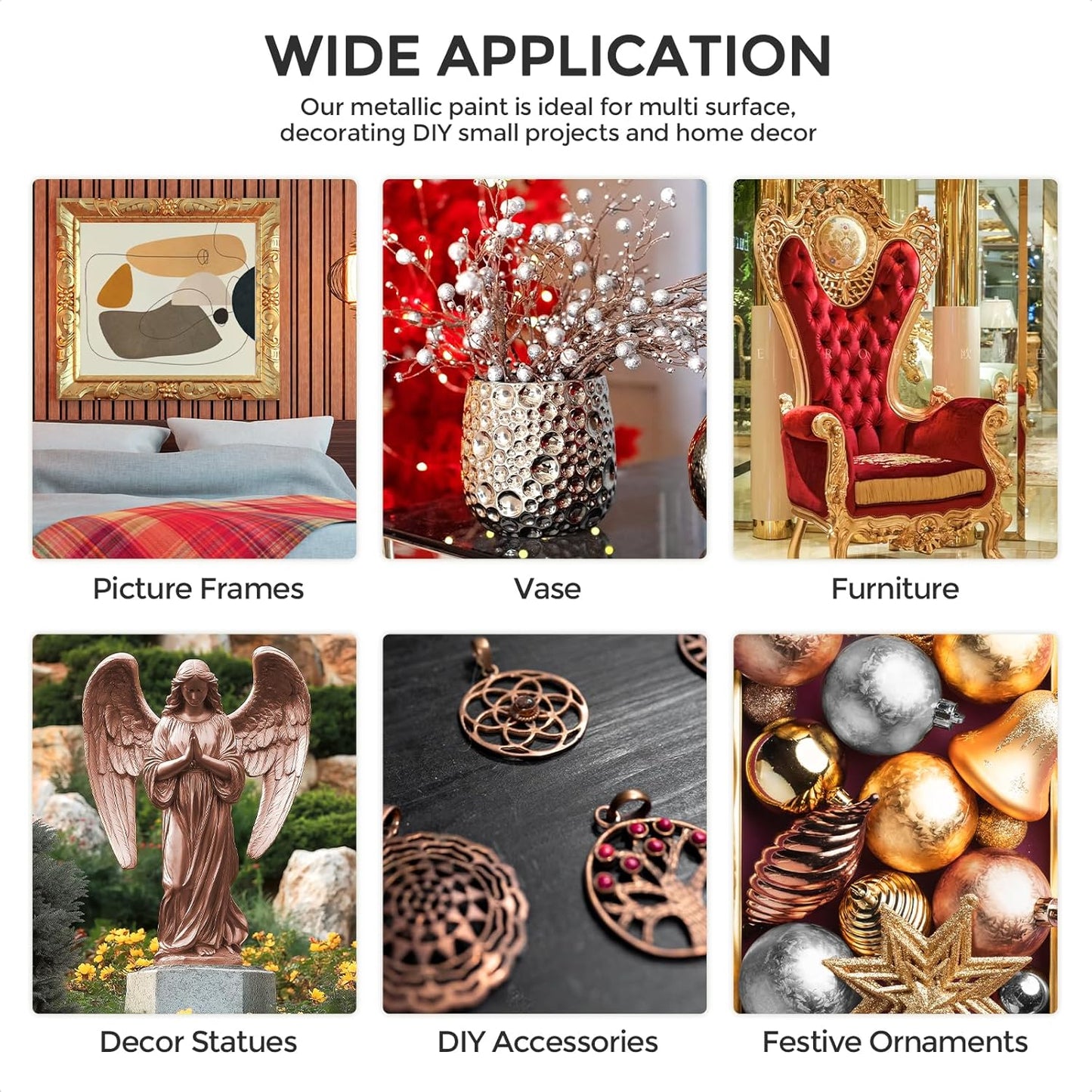 Nicpro Large Acrylic Paint Metallic, 3 Colors Gold, Silver, Copper 101.4oz/3000ml Gold Leaf Paint, Non Toxic, Non Fading for Art Painting, Handcrafts, Multi-surface, Canvas, Wood, Clay Metal Furniture