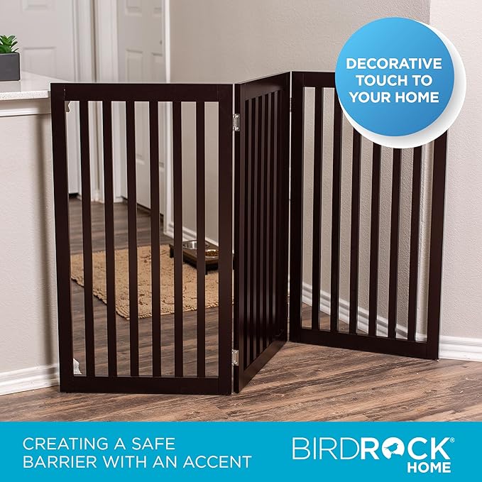 INTERNET'S BEST Dog Gate Indoor Freestanding Pet Barrier, Folding Wood Dog Fence, Extra Wide Doorway Puppy Gate, Indoor Animal Privacy Panel, Wooden Cat Fence - 3 Panel - 36", Espresso