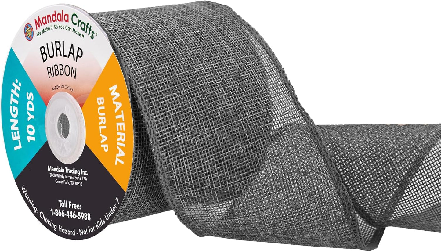 Mandala Crafts Gray Burlap Ribbon 3 Inches Wide Jute Ribbons for Crafts - 20 Yds Roll Rustic Burlap Wrap Trim Ribbons for Wreaths Bows Wedding Party Decoration