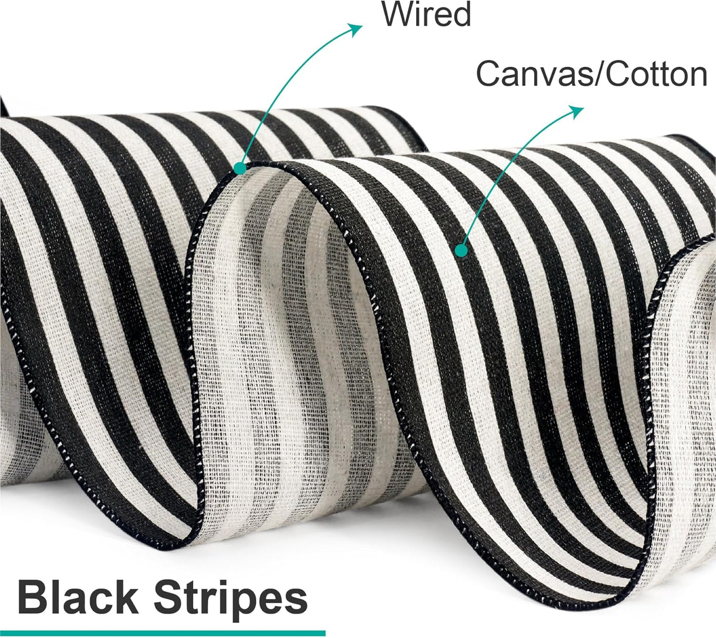 CT CRAFT LLC Striped Canvas Cotton Ribbon 6" x 10 Yards Ivory/Black Stripes for Thanksgiving Christmas Home Décor Gift Wrapping Outdoor Tree Topper Bow Wreath