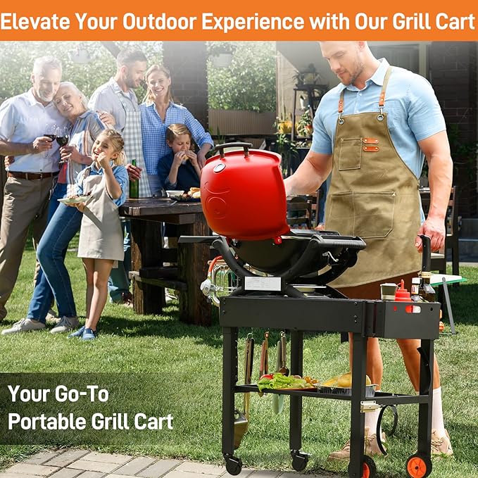 Rolling Grill Cart with Spice Rack, Blackstone Stand for 17"& 22" Griddle, Grill Stand with Storage Shelf, Griddle Table for Ninja, Weber, Portable Grills Table for Patio, Backyard, Camping
