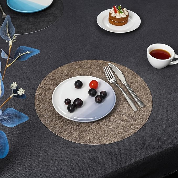 Myir JUN Round Placemats Dual Sided, Faux Leather Place Mats Set of 4 Indoor Placemats for Dining Table Outdoor Placemats Non-Slip Washable Table Mats (Set of 8, Gray Brown)