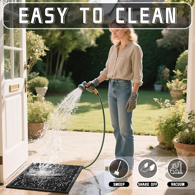 Yimobra Door Mat Outside Entrance 29.5x17, Waterproof Sturdy Outdoor Mats for Front Door, Heavy Duty Non-Slip Doormat for Garage Patio Entryway Indoor, Easy Clean, Black