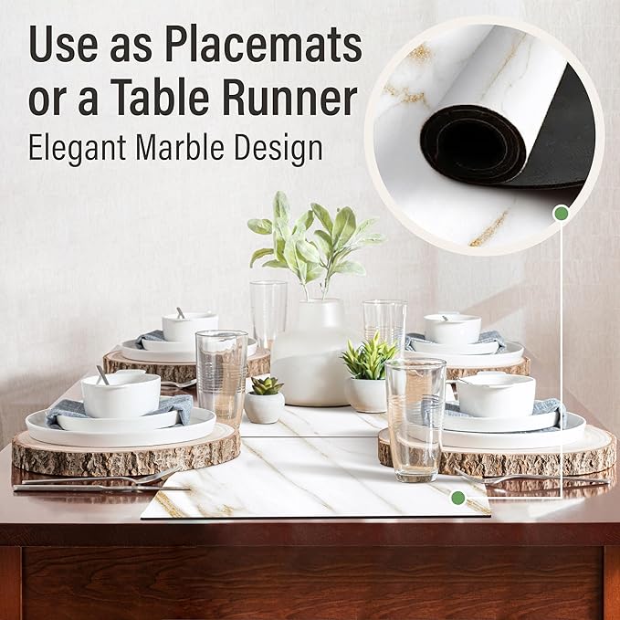 RIMONA'S Heat Resistant Marble Placemats Set of 4 - Waterproof, Heat Proof Table Protector, Non-Slip, Ideal for Gifting, Mother-in-Law Gift, White Marble Hard Placemats