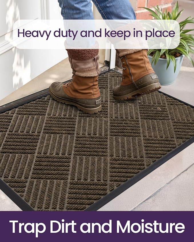 DEXI Front Door Mat Outside Entrance, 3x5 ft Rubber Entry Doormat Heavy Duty, Welcome Mats Non Slip for Inside House Floor Entryway Back Doors Exterior Patio, Diamond Brown