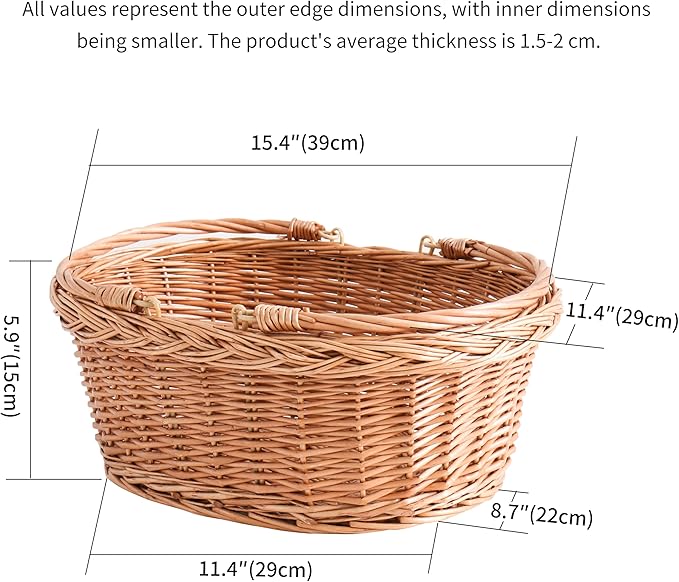 Wicker Picnic Basket with Handles, Handwoven Gift Basket, Shopping Basket, Natural Brown - Small