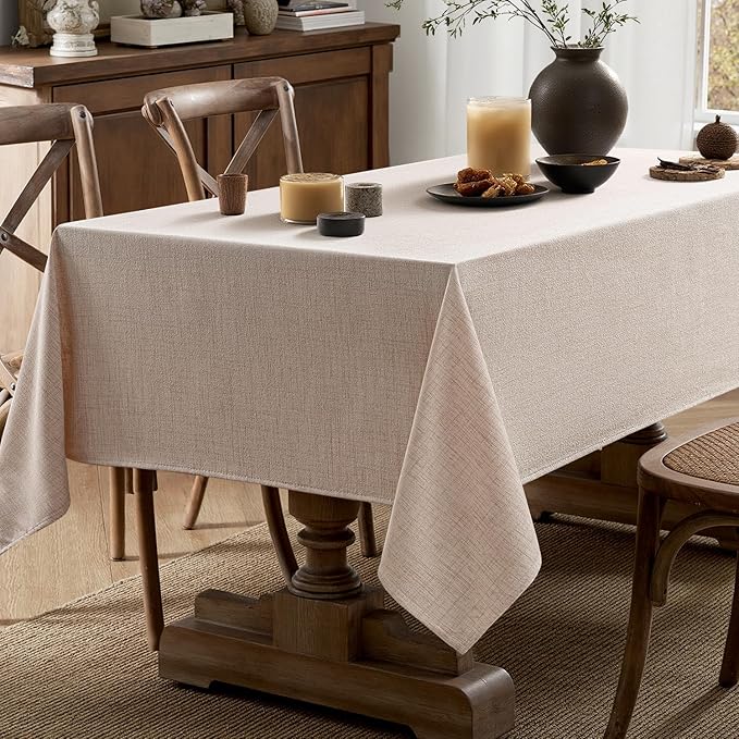 MIULEE Natural Linen Polyester Tablecloth 60x144 Inch Spring Rectangle Table Cloth Waterproof,Stain Resistant & Wrinkle Resistant for Dining Party Wedding