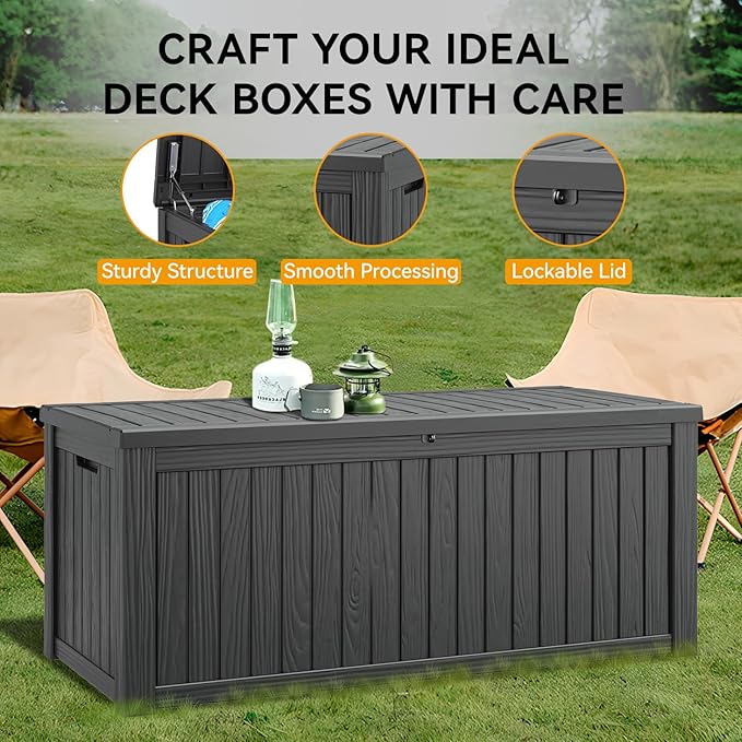 150 Gallon Outdoor Storage Box, Resin Deck Boxes Outdoor Waterproof For Patio Furniture, Garden Tools, Pool Supplies, Durable And UV Resistant, Lockable