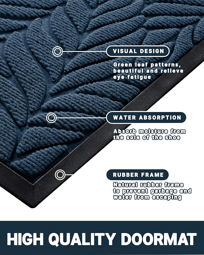 Yimobra 36x24 Large Door Mat Outdoor Indoor, All-Season Waterproof Door Mat Outside Entrance, All-Weather Non-Slip Outside Doormat for Garage Patio Entryway, Blue