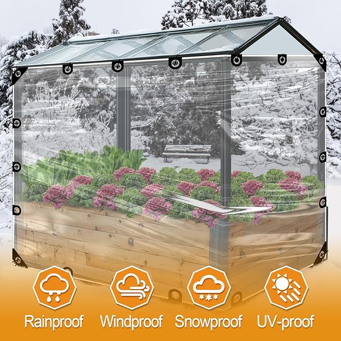 6.6x10ft Anti-Tear Clear Tarp Waterproof for Patio Winterizing - 2pcs Windproof Poly Tarpaulin, Heavy Duty Transparent Enclosure with Grommets for Covering Chicken Coops Greenhouse Garden Plants