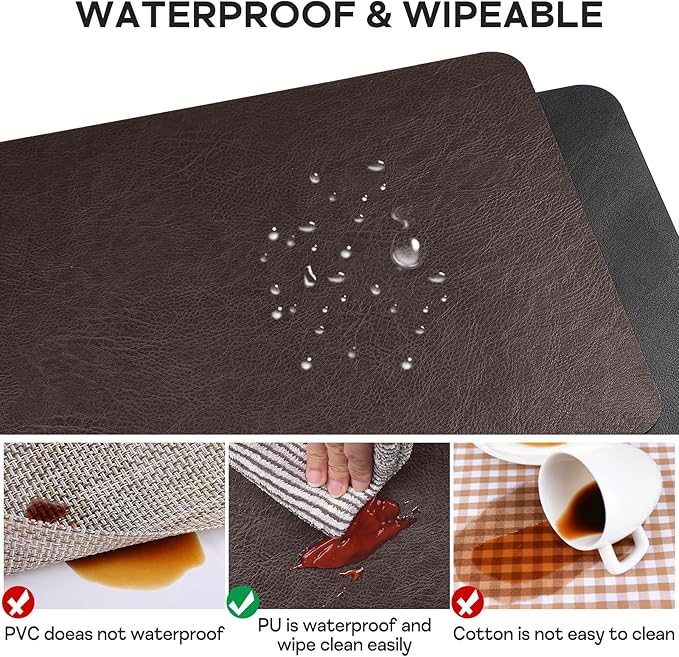 Faux Leather Placemats Set of 6 Table Mats Heat Resistant Reversible Place Mats, Waterproof Wipeable Dining Table Place mats for Home Party Outdoor, 15.8 x 11.8 inches (Choco Brown/Black)